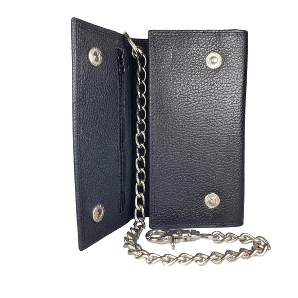 NEW Men's Black Leather Long Motorcylce Biker Chain RFID Wallet in BOX NEW - Picture 4 of 12